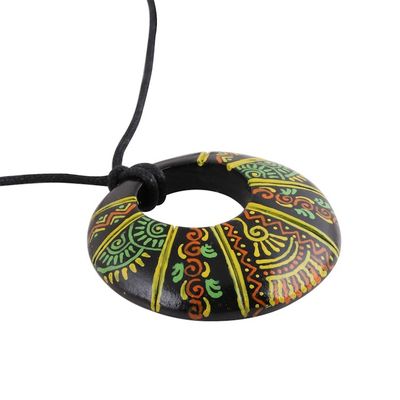 Alternate image for Madhubani-Style Ceramic Pendant Necklace from India Madhubani Glory