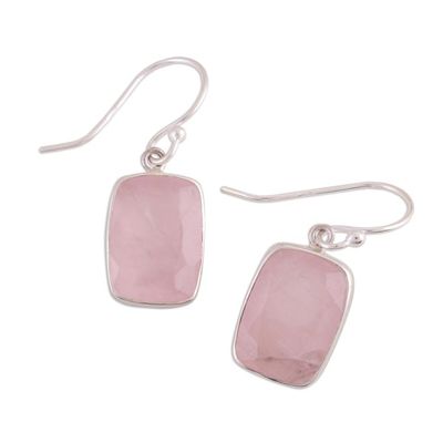 Alternate image for Rose Quartz and Sterling Silver Dangle Earrings from India Beloved Blush