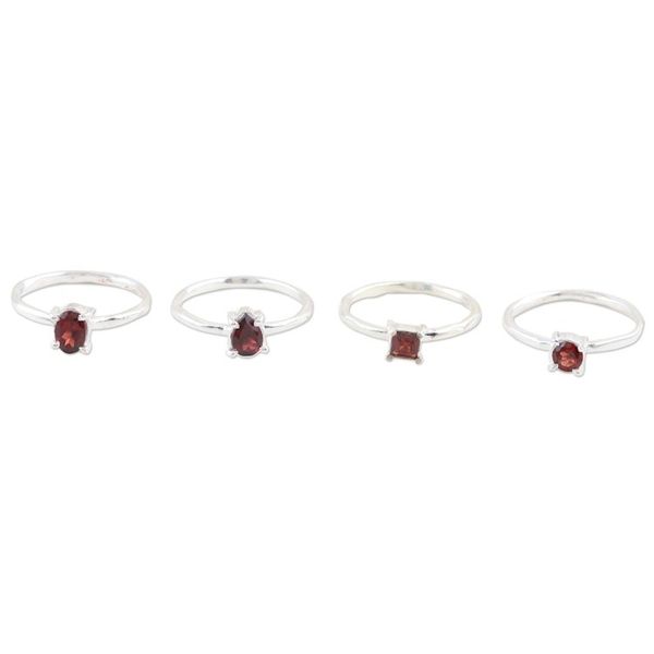 Alternate image for Garnet and Sterling Silver Stacking Rings Set of 4 Fiery Foursome