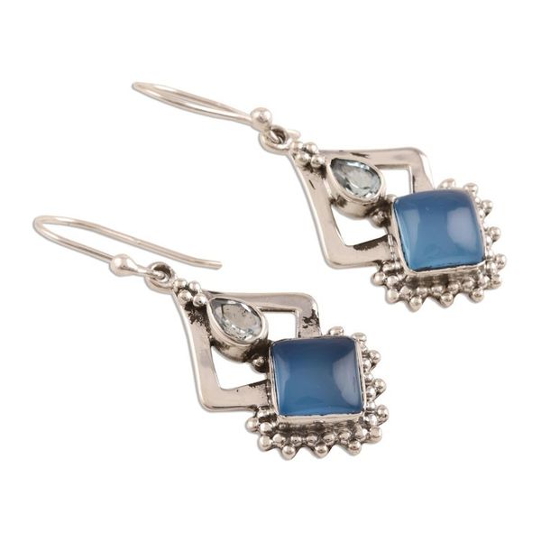 Alternate image for Chalcedony and Blue Topaz Dangle Earrings from India Blue Creativity