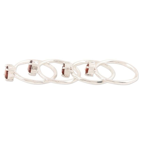 Alternate image for Garnet and Sterling Silver Stacking Rings Set of 4 Fiery Foursome