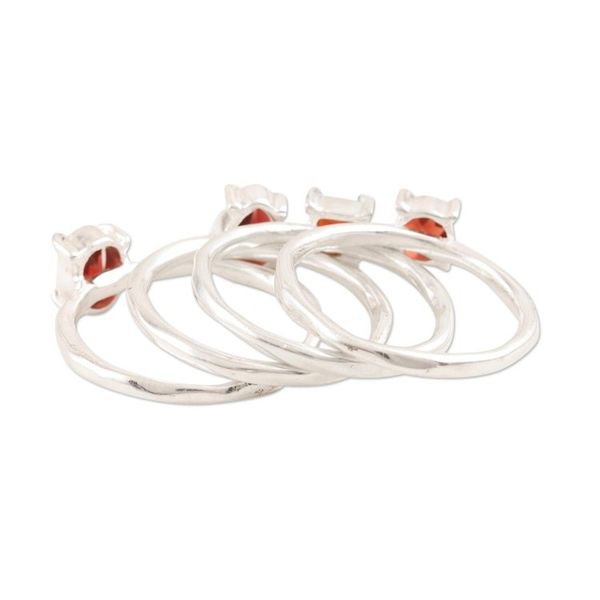 Alternate image for Garnet and Sterling Silver Stacking Rings Set of 4 Fiery Foursome