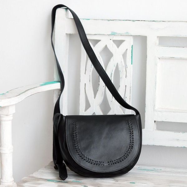 Alternate image for Hand Crafted Black Leather Sling Bag Sing Softly in Black