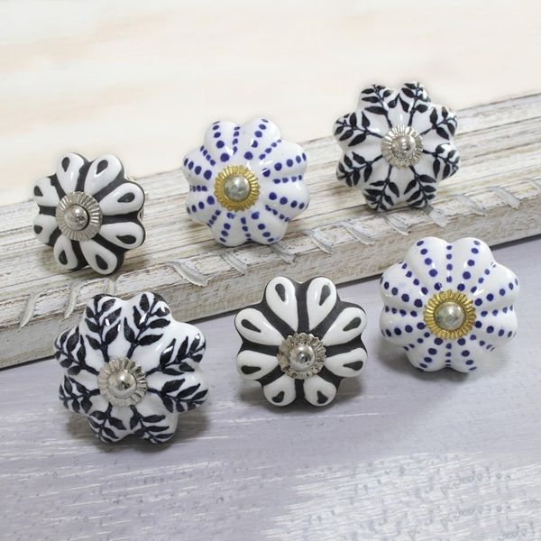 Alternate image for Floral Ceramic Knobs with Hand-Painted Designs Set of 6 Flowery Union