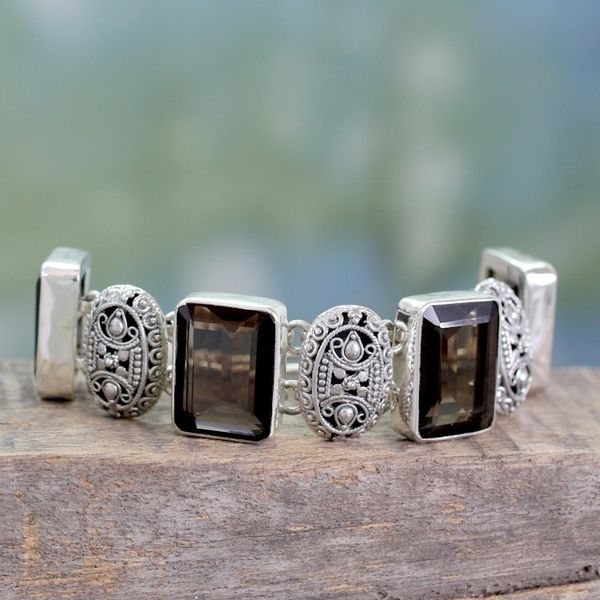 Alternate image for India Sterling Silver Wristband Bracelet with Smoky Quartz Song of India