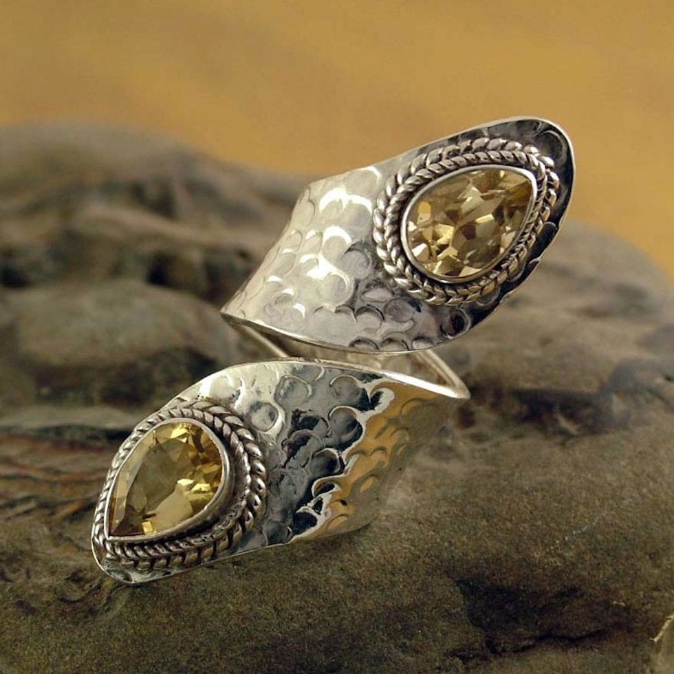 Sterling Silver Wrap Ring with Citrine Gemstone Jewelry 'Golden'