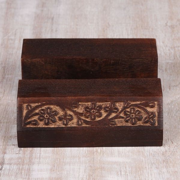 Alternate image for Wood Mobile Device Stand with Hand Carved Floral Motif Desk Garden