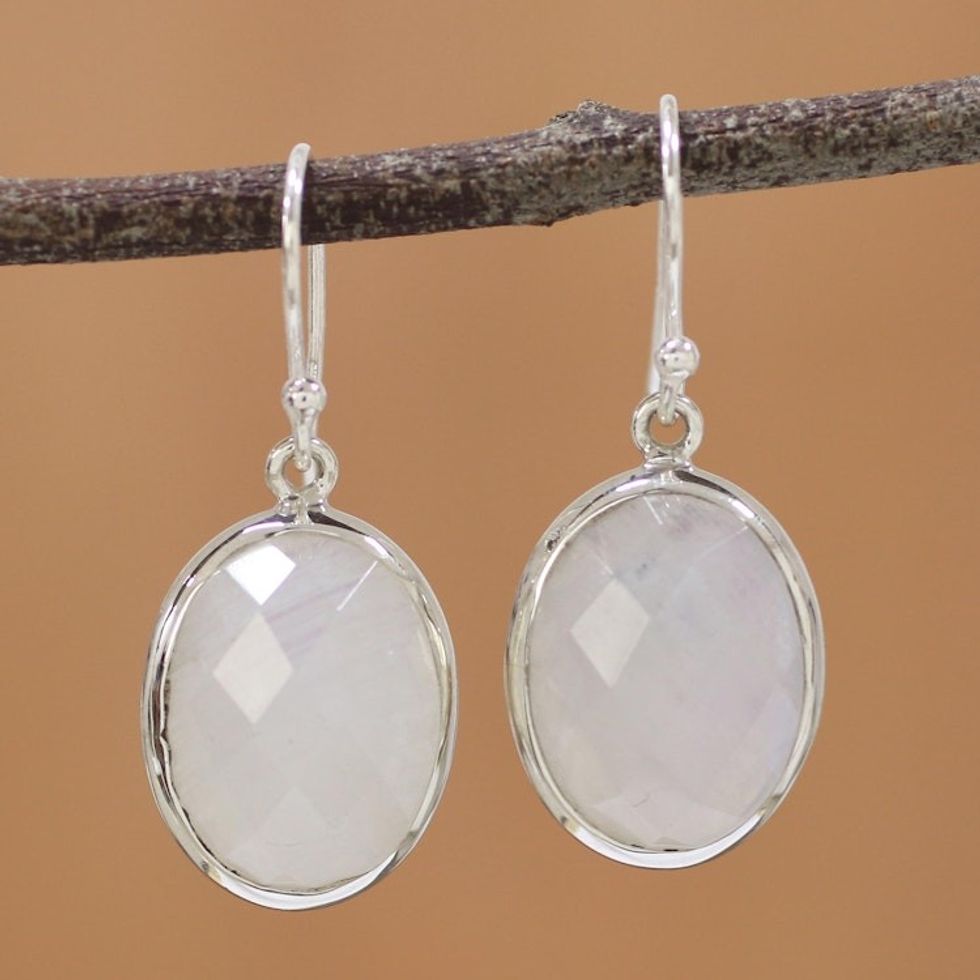 Checkerboard Faceted Rainbow Moonstone Earrings 'Lucid Dreams'