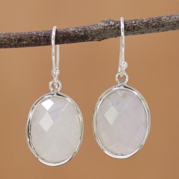 Alternate image for Checkerboard Faceted Rainbow Moonstone Earrings Lucid Dreams