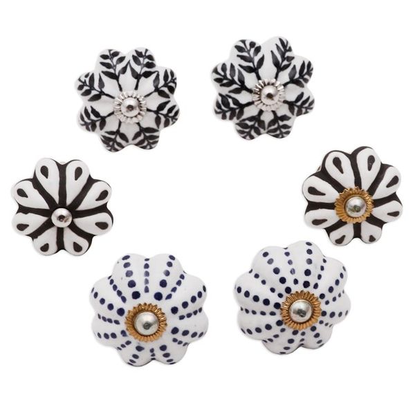 Alternate image for Floral Ceramic Knobs with Hand-Painted Designs Set of 6 Flowery Union