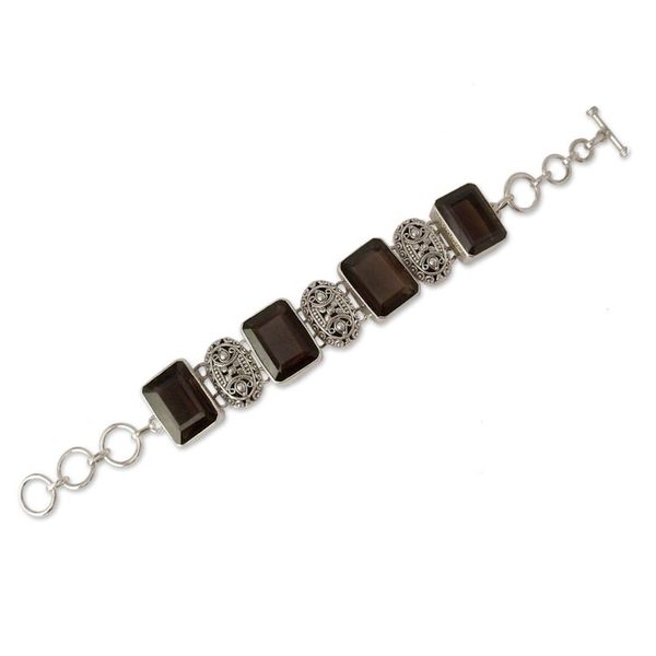 Alternate image for India Sterling Silver Wristband Bracelet with Smoky Quartz Song of India