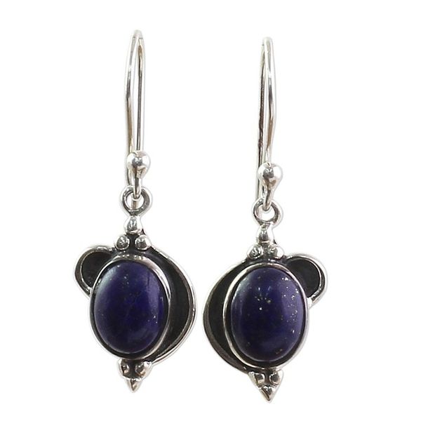Alternate image for Hand Made Sterling Silver Lapis Lazuli Dangle Earrings India Blue Ovals