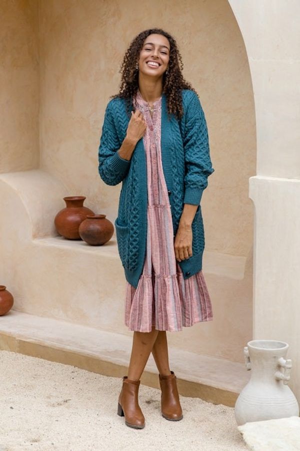Alternate image for Colorful Striped Embroidered Cotton A-Line Dress from India Between Sweet Lines