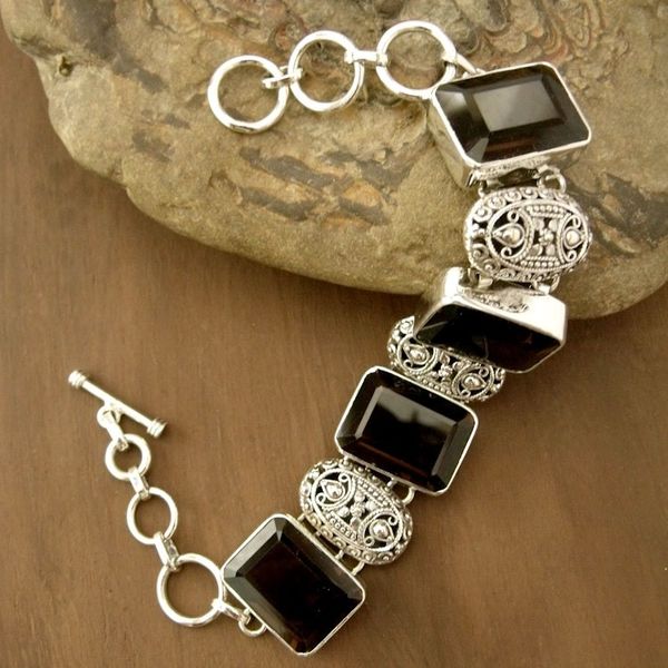 Alternate image for India Sterling Silver Wristband Bracelet with Smoky Quartz Song of India