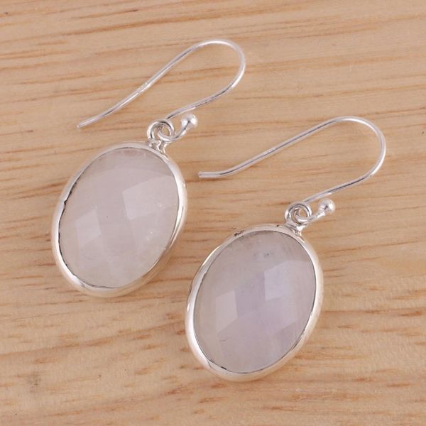Alternate image for Checkerboard Faceted Rainbow Moonstone Earrings Lucid Dreams