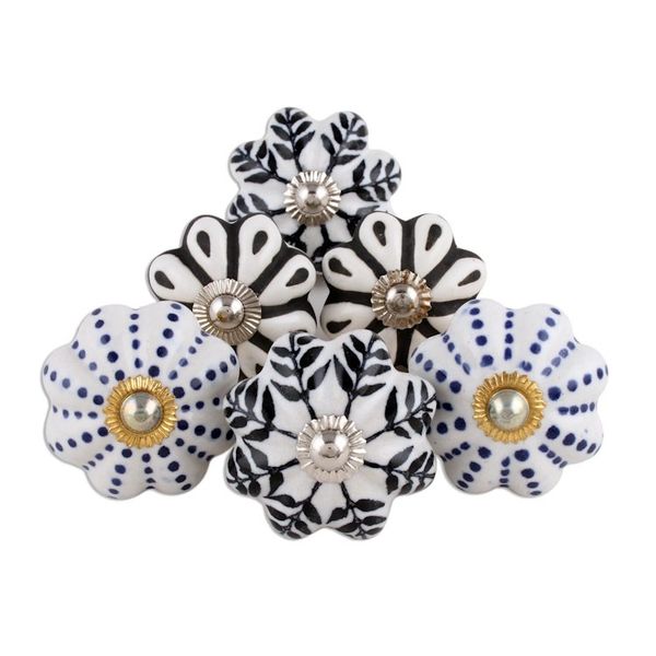 Alternate image for Floral Ceramic Knobs with Hand-Painted Designs Set of 6 Flowery Union