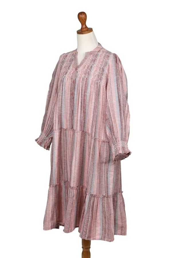 Alternate image for Colorful Striped Embroidered Cotton A-Line Dress from India Between Sweet Lines
