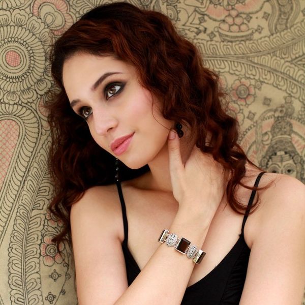 Alternate image for India Sterling Silver Wristband Bracelet with Smoky Quartz Song of India