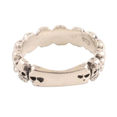 Alternate image for Sterling Silver Skull Band Ring from India Row of Skulls