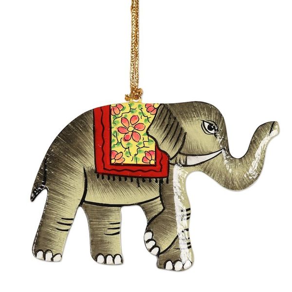 Alternate image for Painted Wood Elephant Ornaments Set of 6 Festive Elephants