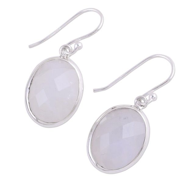 Alternate image for Checkerboard Faceted Rainbow Moonstone Earrings Lucid Dreams