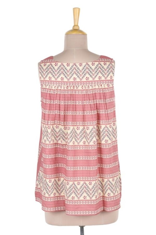 Alternate image for Floral Rosewood and Beige Cotton Tank Top Crafted in India Rosewood Spring