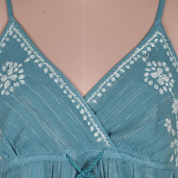 Alternate image for Embroidered Teal Cotton Sundress from India Seaside Flowers