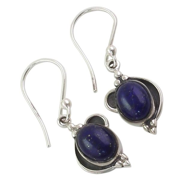 Alternate image for Hand Made Sterling Silver Lapis Lazuli Dangle Earrings India Blue Ovals