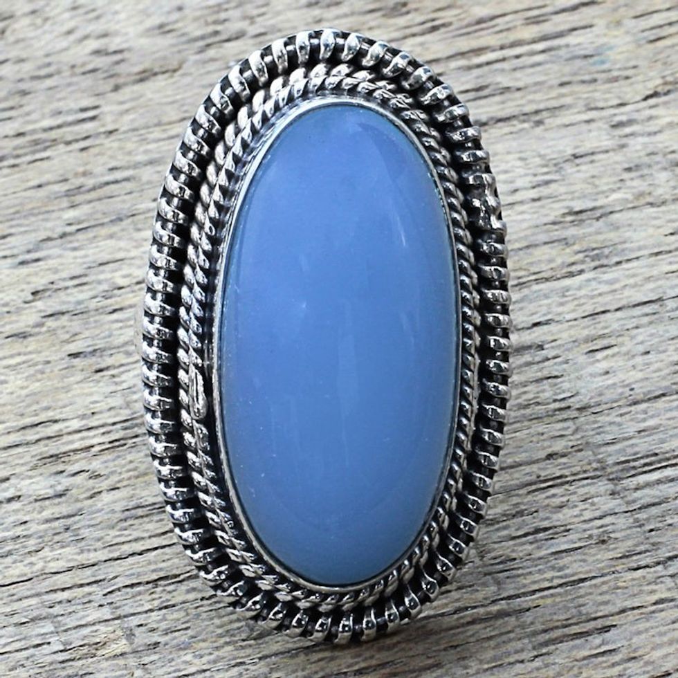 Blue Chalcedony and Sterling Silver Large Cocktail Ring 'Cool Ecstasy'