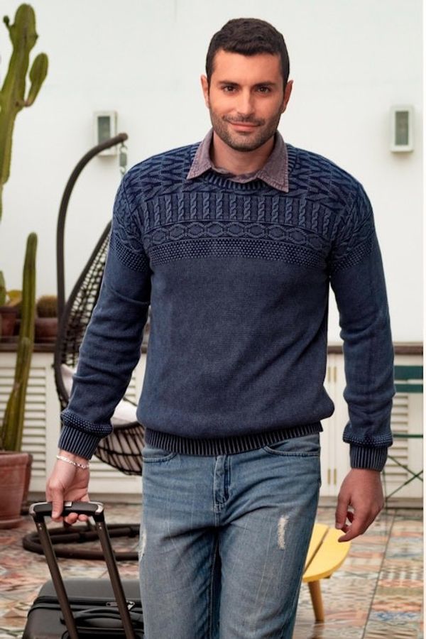 Alternate image for Blue Overdyed Cotton Knit Pullover for Men from India Lived-in Comfort