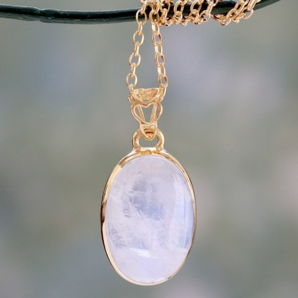 Alternate image for 22k Gold Vermeil Rainbow Moonstone Pendant Necklace Misty Moonlight