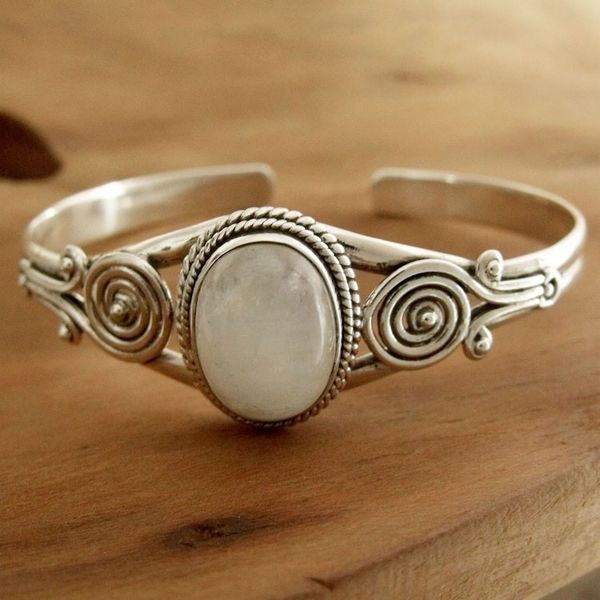 Alternate image for Sterling Silver and Rainbow Moonstone Cuff Bracelet Morning Magic