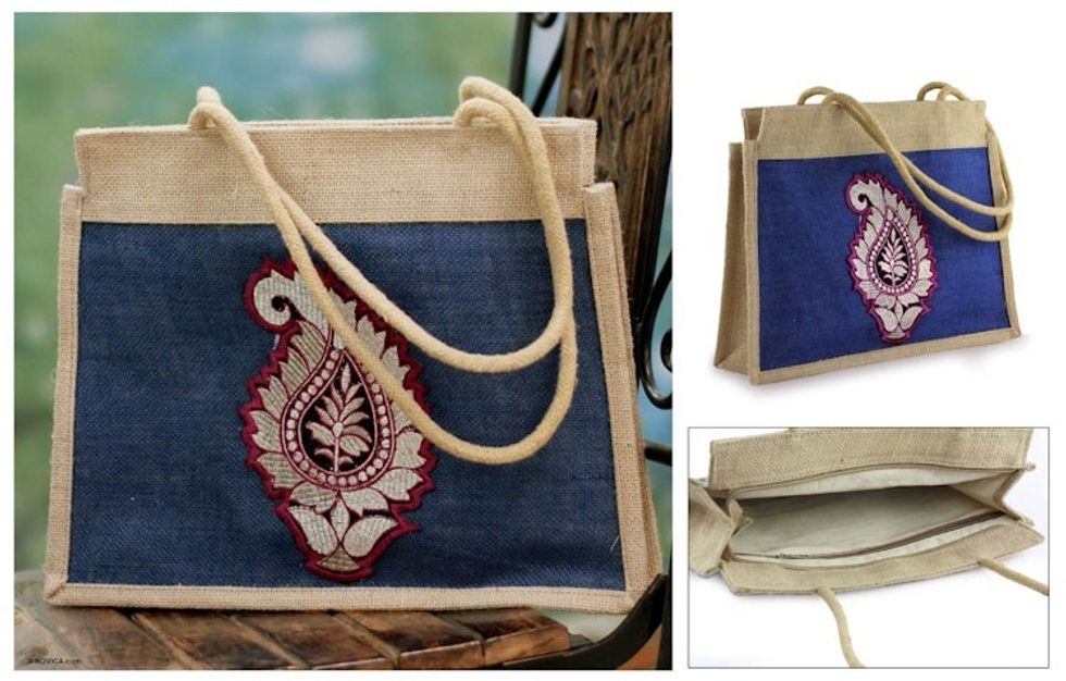 Artisan Crafted Paisley Jute Shoulder Bag 'Indian Paisley'