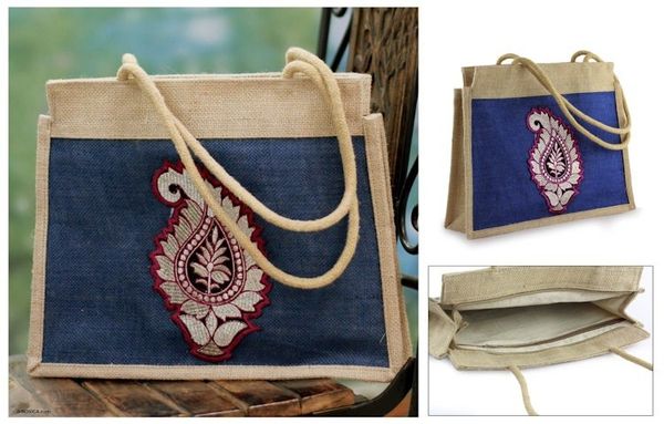 Alternate image for Artisan Crafted Paisley Jute Shoulder Bag Indian Paisley