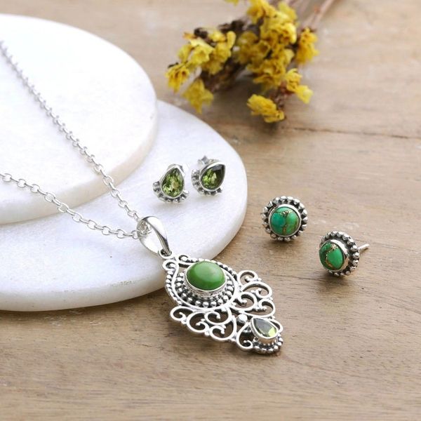Alternate image for Peridot and Composite Turquoise Necklace and Earrings Green Arcadia
