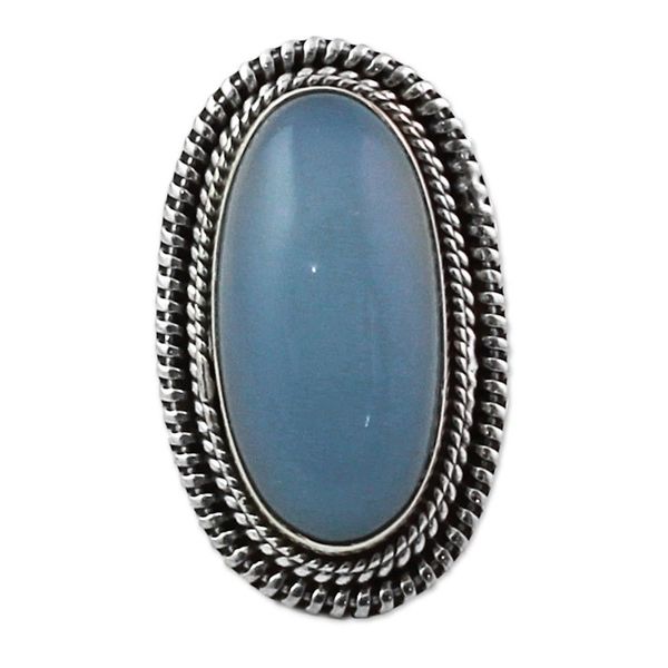 Alternate image for Blue Chalcedony and Sterling Silver Large Cocktail Ring Cool Ecstasy