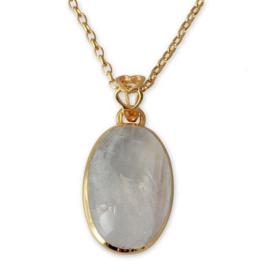 Alternate image for 22k Gold Vermeil Rainbow Moonstone Pendant Necklace Misty Moonlight