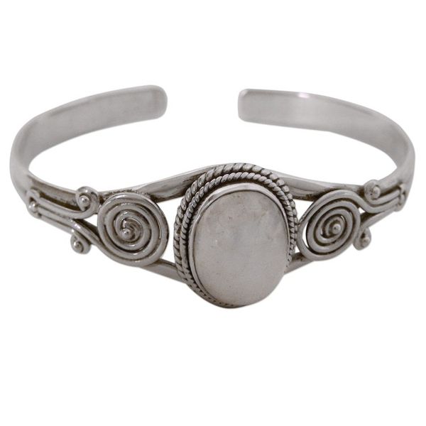 Alternate image for Sterling Silver and Rainbow Moonstone Cuff Bracelet Morning Magic