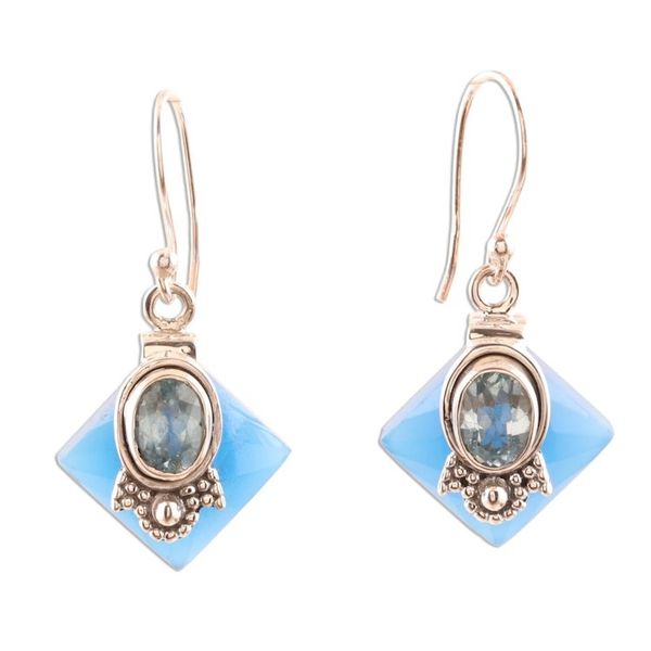 Alternate image for Chalcedony and Blue Topaz Earrings from Indian Artisan Kolkata Blue