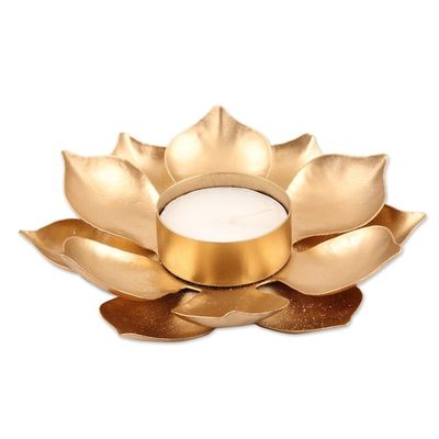 Alternate image for Gold Finish Steel Lotus Blossom Tealight Candleholder Golden Lotus Glow