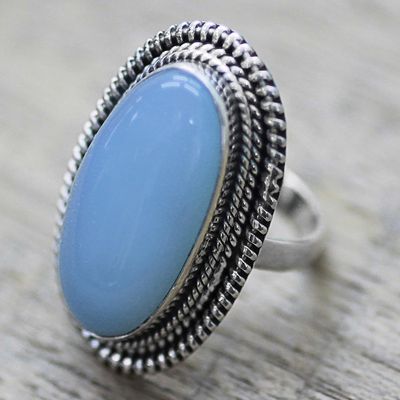 Alternate image for Blue Chalcedony and Sterling Silver Large Cocktail Ring Cool Ecstasy