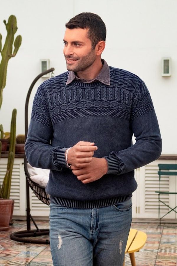 Alternate image for Blue Overdyed Cotton Knit Pullover for Men from India Lived-in Comfort