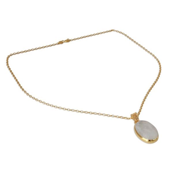 Alternate image for 22k Gold Vermeil Rainbow Moonstone Pendant Necklace Misty Moonlight