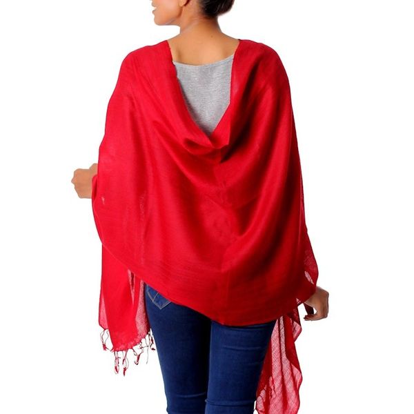 Alternate image for Womens Red All Wool Woven Shawl from India Valley of Kashmir in Red