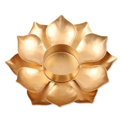 Alternate image for Gold Finish Steel Lotus Blossom Tealight Candleholder Golden Lotus Glow