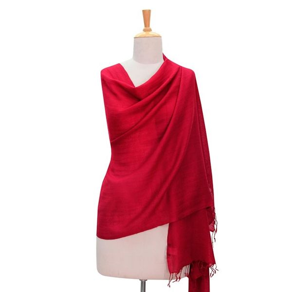 Alternate image for Womens Red All Wool Woven Shawl from India Valley of Kashmir in Red