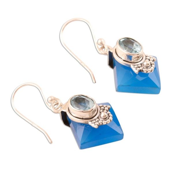 Alternate image for Chalcedony and Blue Topaz Earrings from Indian Artisan Kolkata Blue