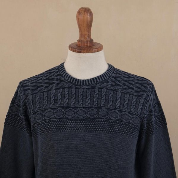 Alternate image for Blue Overdyed Cotton Knit Pullover for Men from India Lived-in Comfort