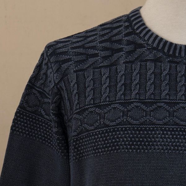 Alternate image for Blue Overdyed Cotton Knit Pullover for Men from India Lived-in Comfort