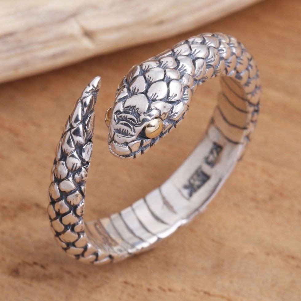 Realistic Sterling Silver Snake Wrap Ring 'Earth Serpent'